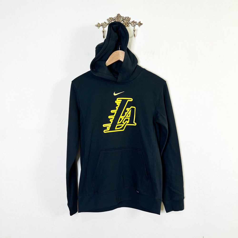 Los Angeles Lakers Kids Size L 14/16 Nike Hoodie Black Yellow New NBA Pullover